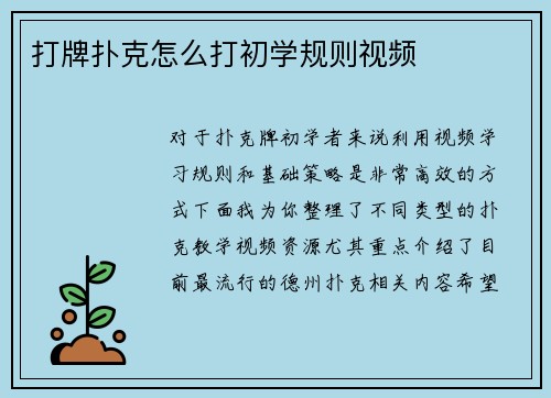 打牌扑克怎么打初学规则视频